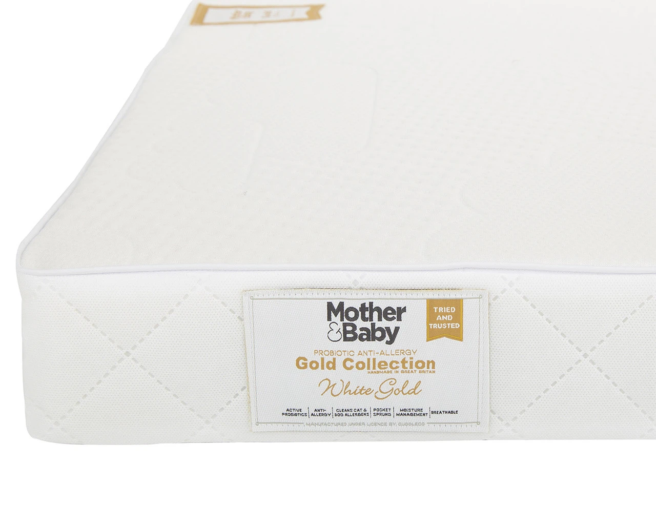 Mother & Baby White Gold Anti Allergy Pocket Sprung Cot Mattress 120x60cm 2 Mother & Baby White Gold Anti Allergy Pocket Sprung Cot Mattress 120x60cm - Image 2