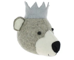 Bear With Blue Crown Felt Animal Wall Head Decor