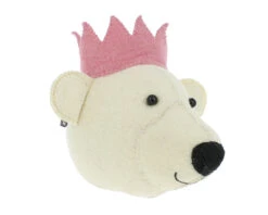Bear With Pink Crown Felt Animal Wall Head Decor