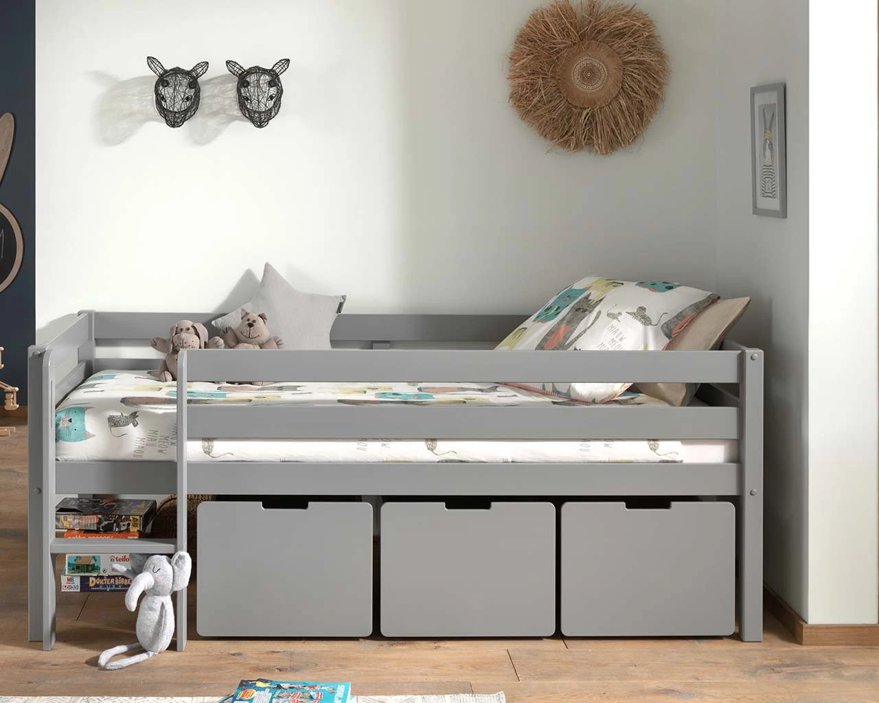 Breeze Solid Wood Low Midsleeper Bed In Grey 2 Breeze Solid Wood Low Midsleeper Bed In Grey - Image 2