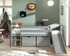 Breeze Solid Wood Low Midsleeper Bed With Slide In Grey