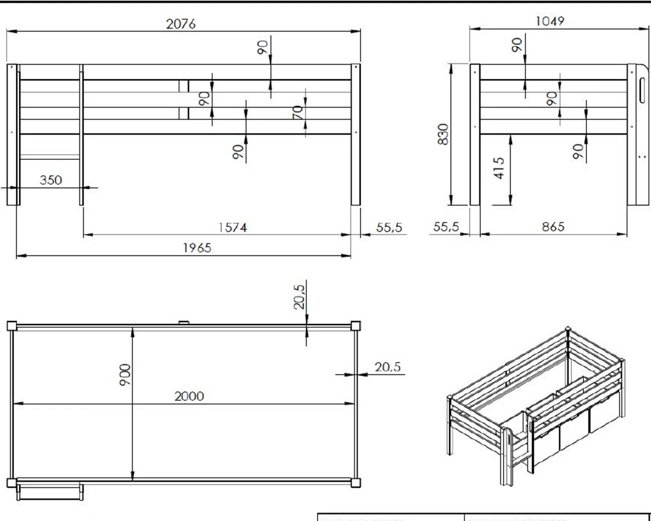 Breeze Solid Wood Low Midsleeper Bed In Grey 7 Breeze Solid Wood Low Midsleeper Bed In Grey - Image 7