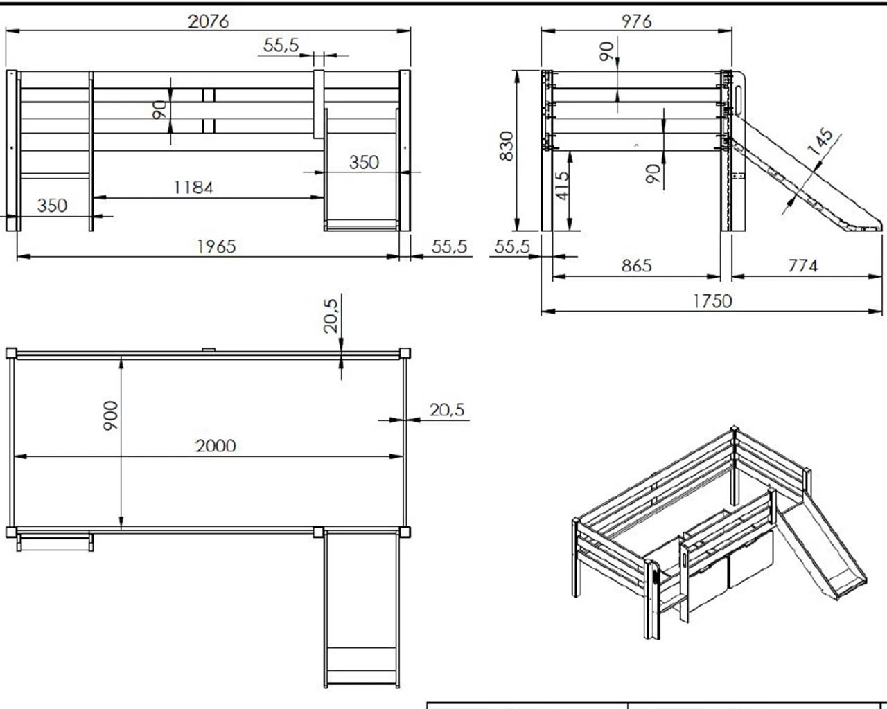 Breeze Solid Wood Low Midsleeper Bed With Slide In Grey 6 Breeze Solid Wood Low Midsleeper Bed With Slide In Grey - Image 6