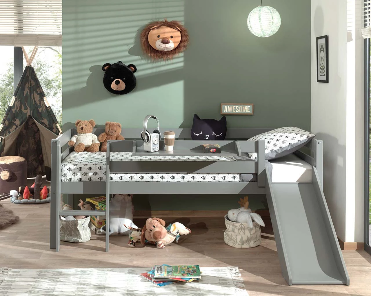 Breeze Solid Wood Low Midsleeper Bed With Slide In Grey 3 Breeze Solid Wood Low Midsleeper Bed With Slide In Grey - Image 3