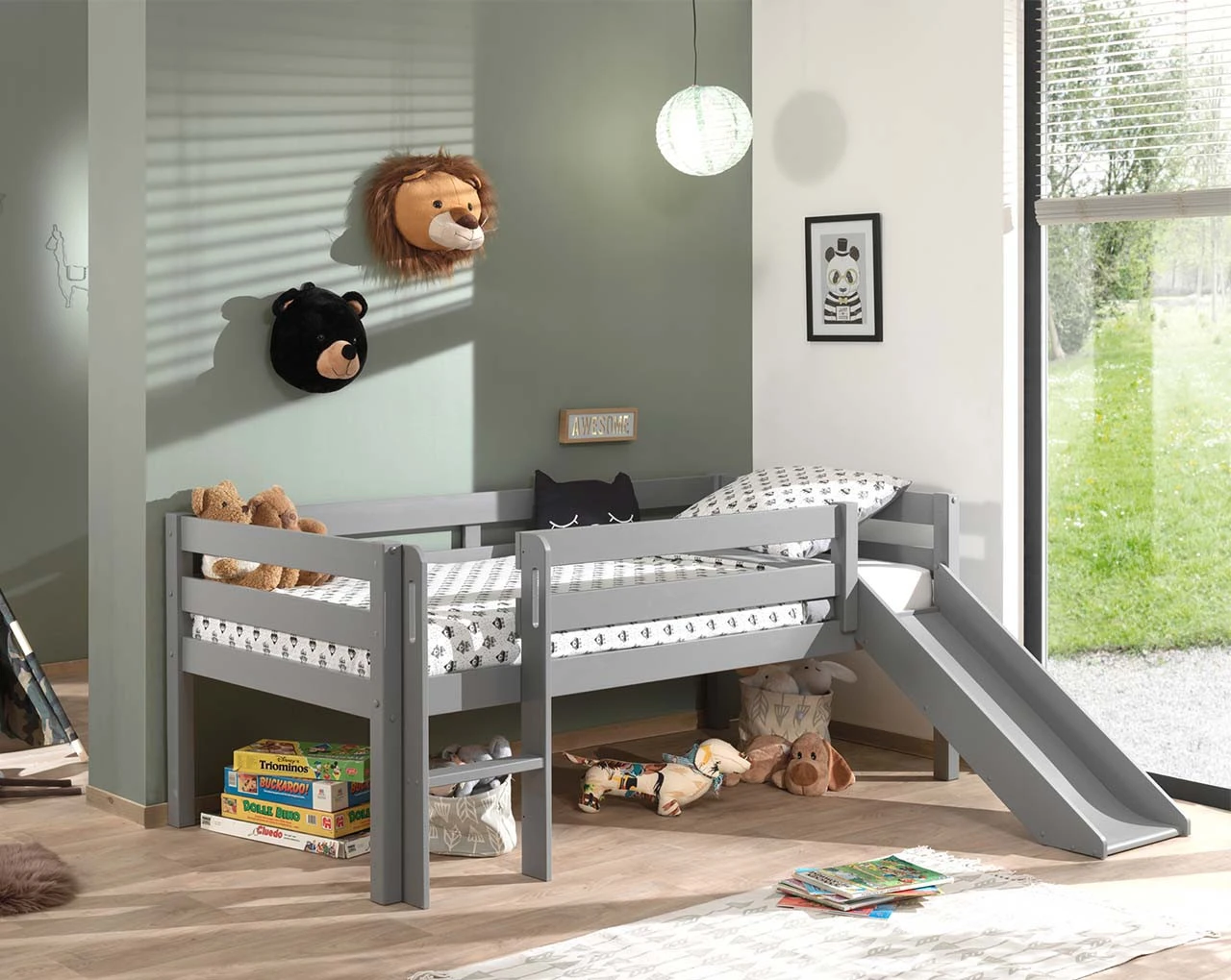 Breeze Solid Wood Low Midsleeper Bed With Slide In Grey 2 Breeze Solid Wood Low Midsleeper Bed With Slide In Grey - Image 2