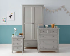 Cambridge 3 Drawer Bedside In Soft Grey -Room to Grow Cambridge Room Set 0000 Grey Room Set dressed 61576.1658756447