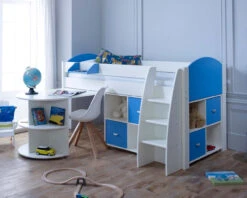 Eli Midsleeper With Pullout Desk And 2 Cube Storage Units -Room to Grow Eli 0004 G white blue 66599.1659446030
