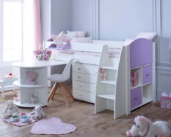 Eli Midsleeper With Pullout Desk, Chest And Cube Storage Unit -Room to Grow Eli 0014 E white lilac 90473.1659445798
