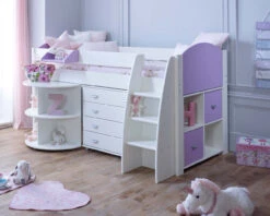 Eli Midsleeper With Pullout Desk, Chest And Cube Storage Unit -Room to Grow Eli 0015 E white lilac 24422.1659445798