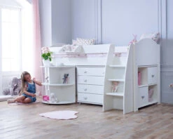 Eli Midsleeper With Pullout Desk, Chest And Cube Storage Unit -Room to Grow Eli 0019 E white white 97259.1659445798