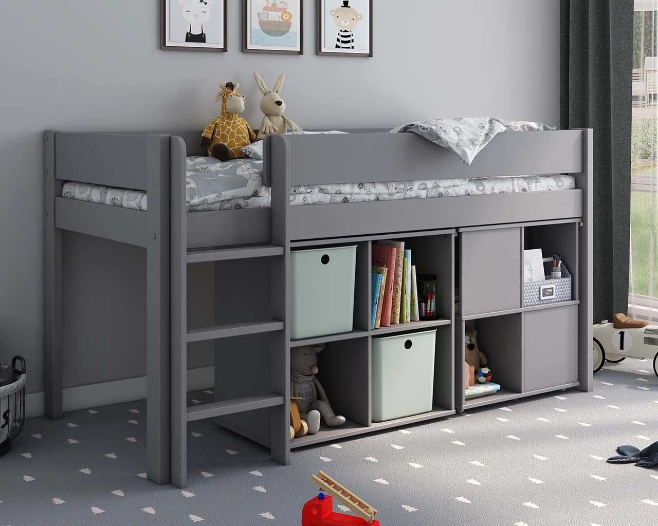 Estella Grey Mid Sleeper With Cube And Desk 1 Estella Grey Mid Sleeper With Cube And Desk