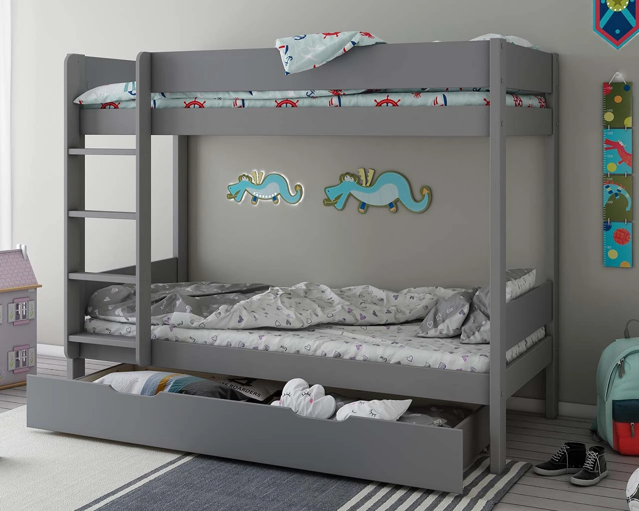 Estella Grey Bunk Bed With Pull Out Drawer 1 Estella Grey Bunk Bed With Pull Out Drawer