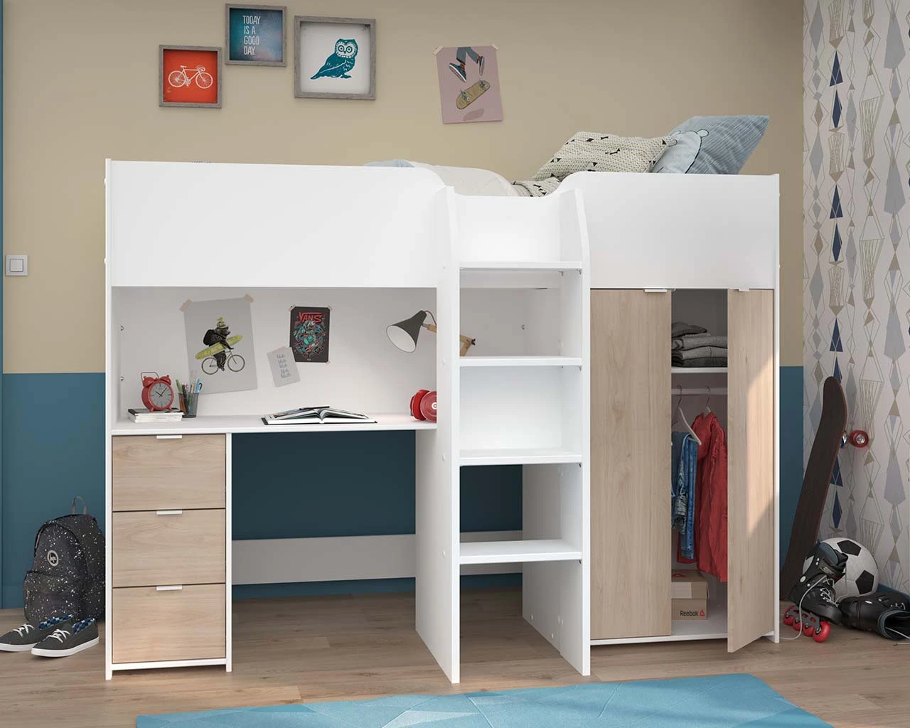 Tom Junior Highsleeper Bed With Wardrobe & Desk 2 Tom Junior Highsleeper Bed With Wardrobe & Desk - Image 2