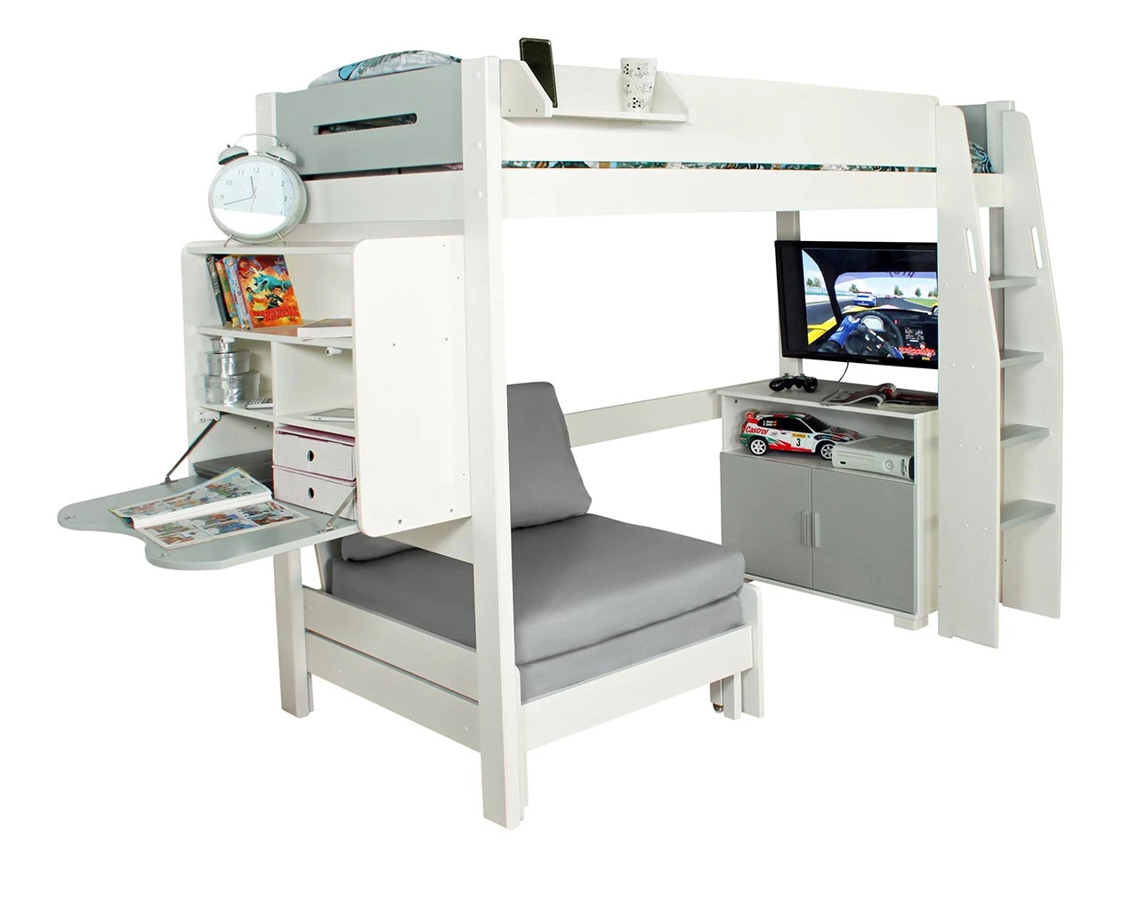 Urban Grey Highsleeper With Desk, Chair Bed And Cupboard 1 Urban Grey Highsleeper With Desk, Chair Bed And Cupboard