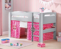 Hudson Midsleeper With Pink & White Stars Tent -Room to Grow Hudson 0003 Cabin Bed Grey Pink Tent Roomset Up 81773.1659532964