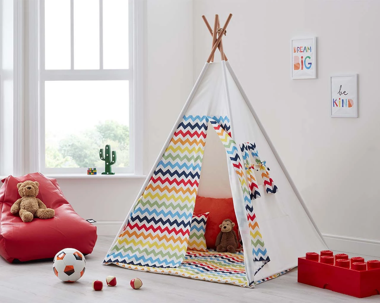 Kids Teepee Tent, Cushions And Play Mat In Rainbow Print 2 Kids Teepee Tent, Cushions And Play Mat In Rainbow Print - Image 2