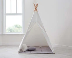 Kids Teepee Tent, Cushions And Play Mat In Natural/Grey