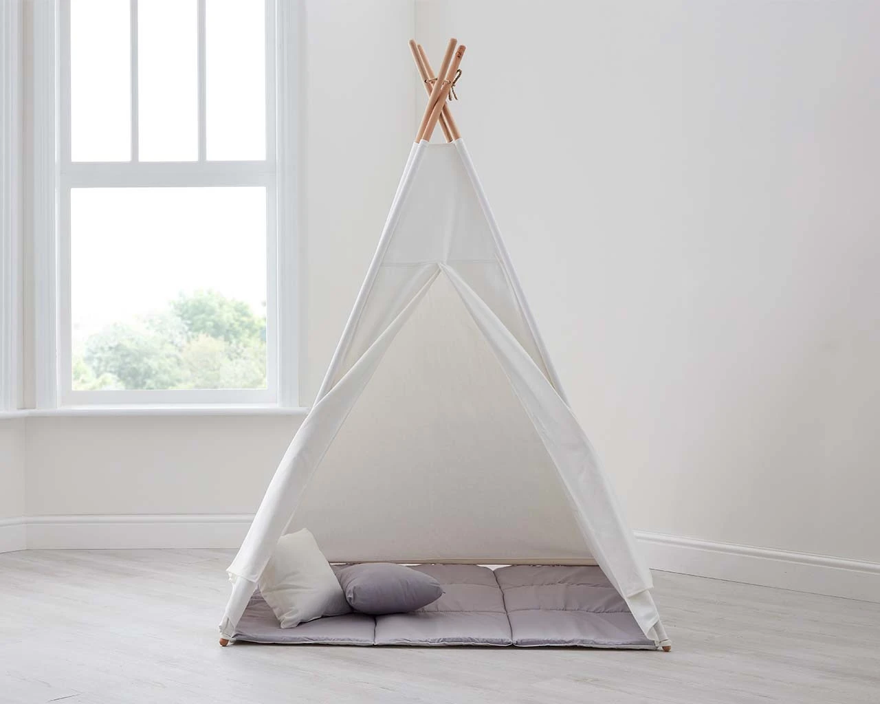 Kids Teepee Tent, Cushions And Play Mat In Natural/Grey 1 Kids Teepee Tent, Cushions And Play Mat In Natural/Grey