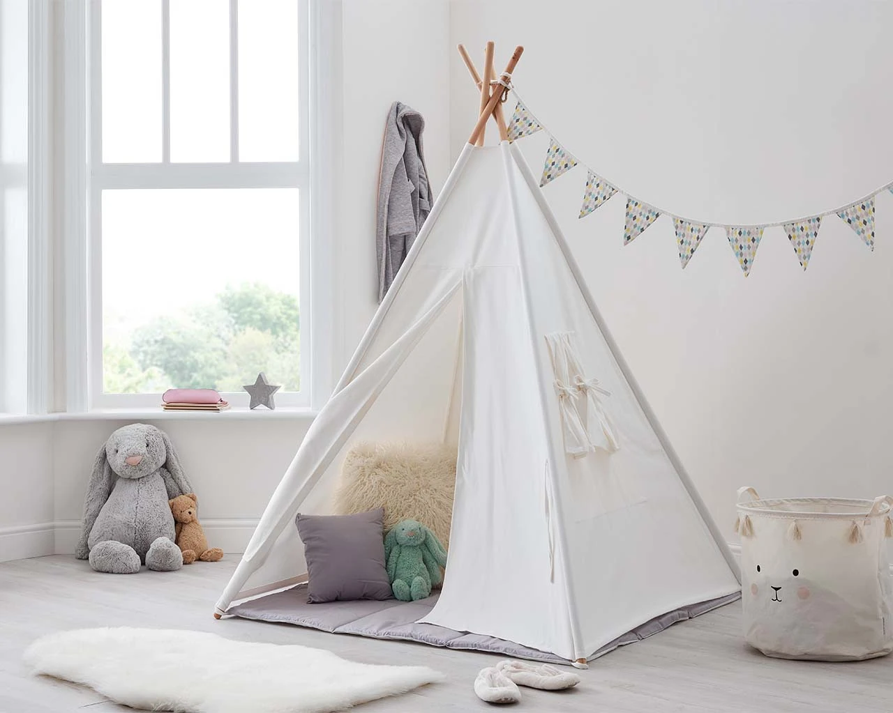 Kids Teepee Tent, Cushions And Play Mat In Natural/Grey 2 Kids Teepee Tent, Cushions And Play Mat In Natural/Grey - Image 2