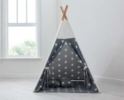 Kids Teepee Tent, Cushions And Play Mat In Grey Star Print