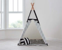 Kids Teepee Tent, Cushions And Play Mat In Black And White Stripe