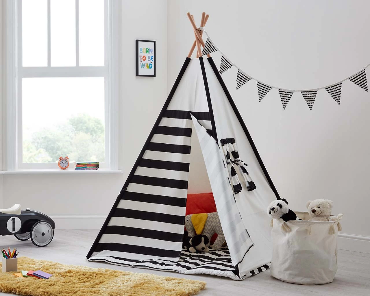 Kids Teepee Tent, Cushions And Play Mat In Black And White Stripe 2 Kids Teepee Tent, Cushions And Play Mat In Black And White Stripe - Image 2