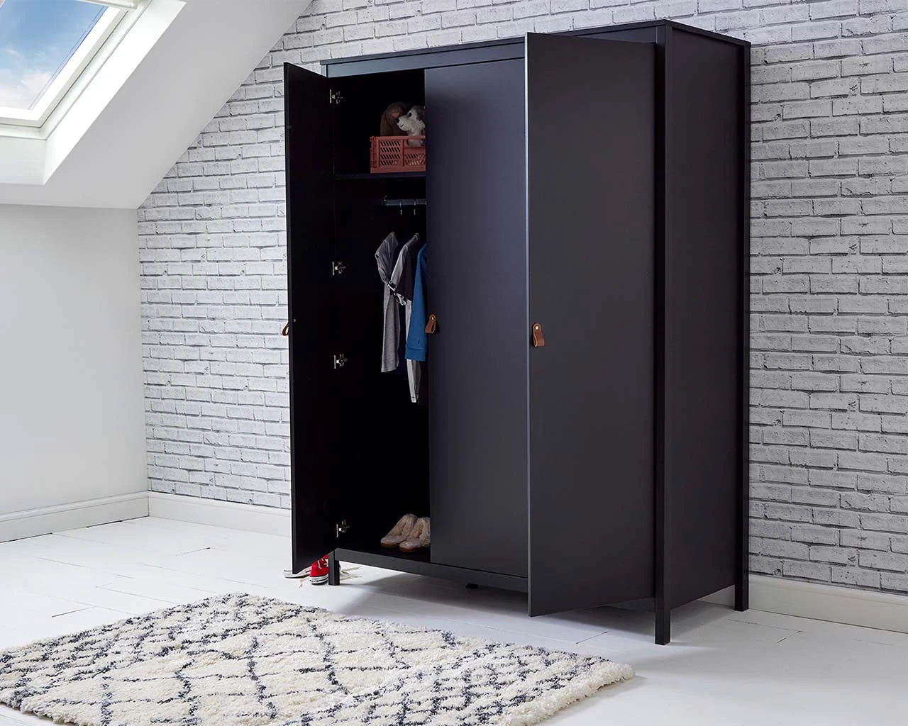 Loop 3 Door Wardrobe Black 2 Loop 3 Door Wardrobe Black - Image 2