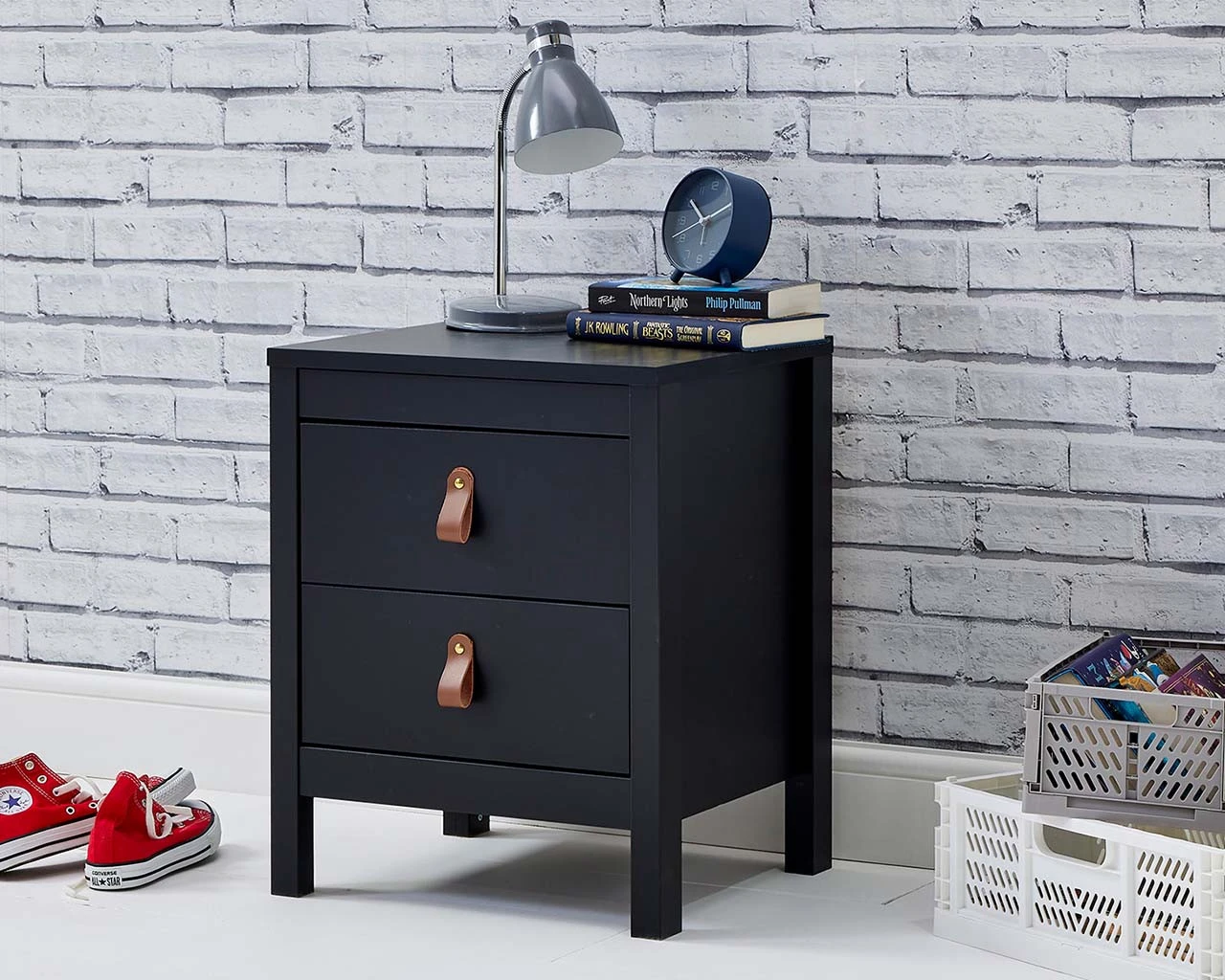 Loop 2 Drawer Bedside Black 1 Loop 2 Drawer Bedside Black