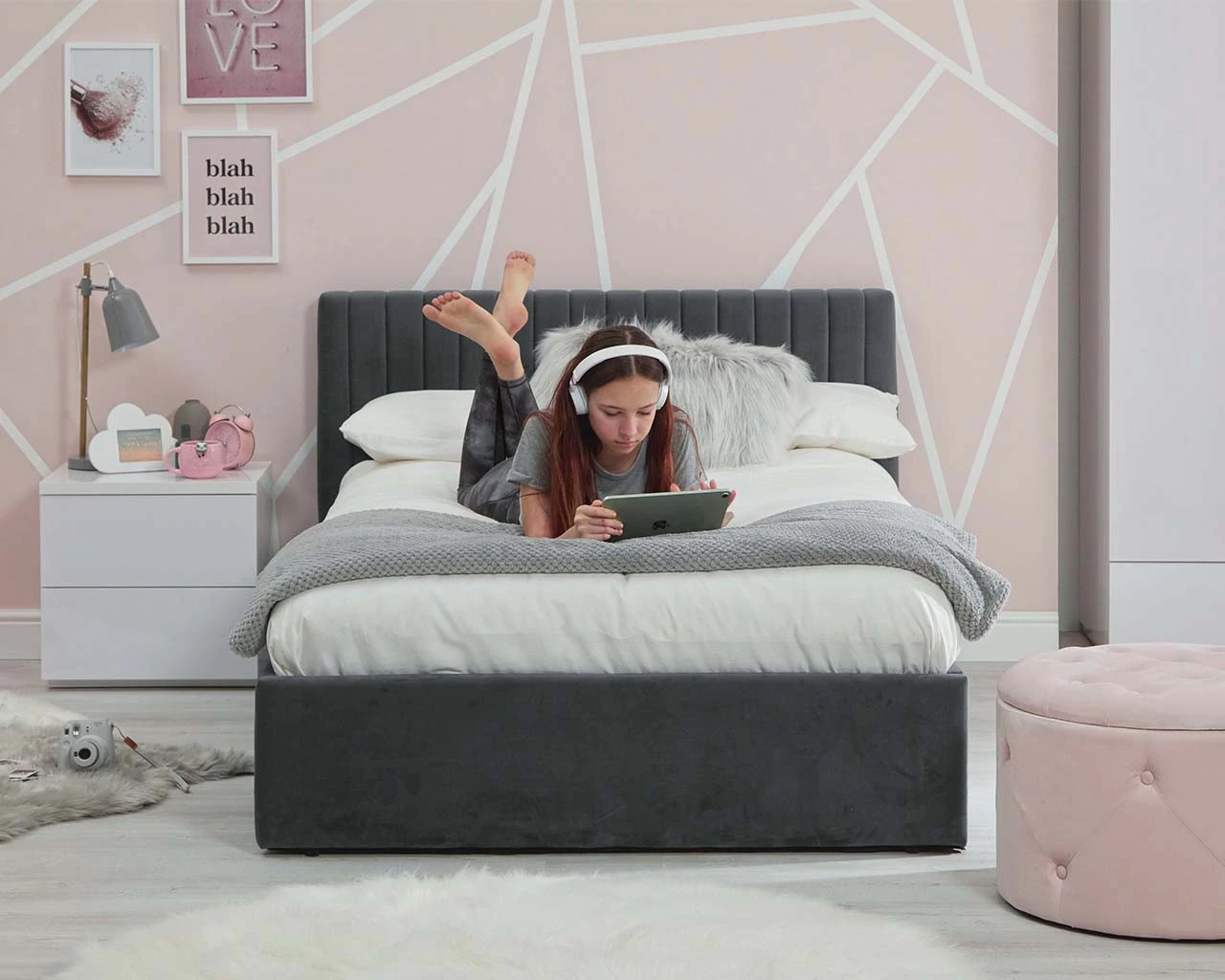 Luca Velvet Double Ottoman Bed 2 Luca Velvet Double Ottoman Bed - Image 2