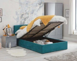 Luca Velvet Double Ottoman Bed 13 Luca Velvet Double Ottoman Bed -Room to Grow Luca 0004 Teal open 88891.1665398494