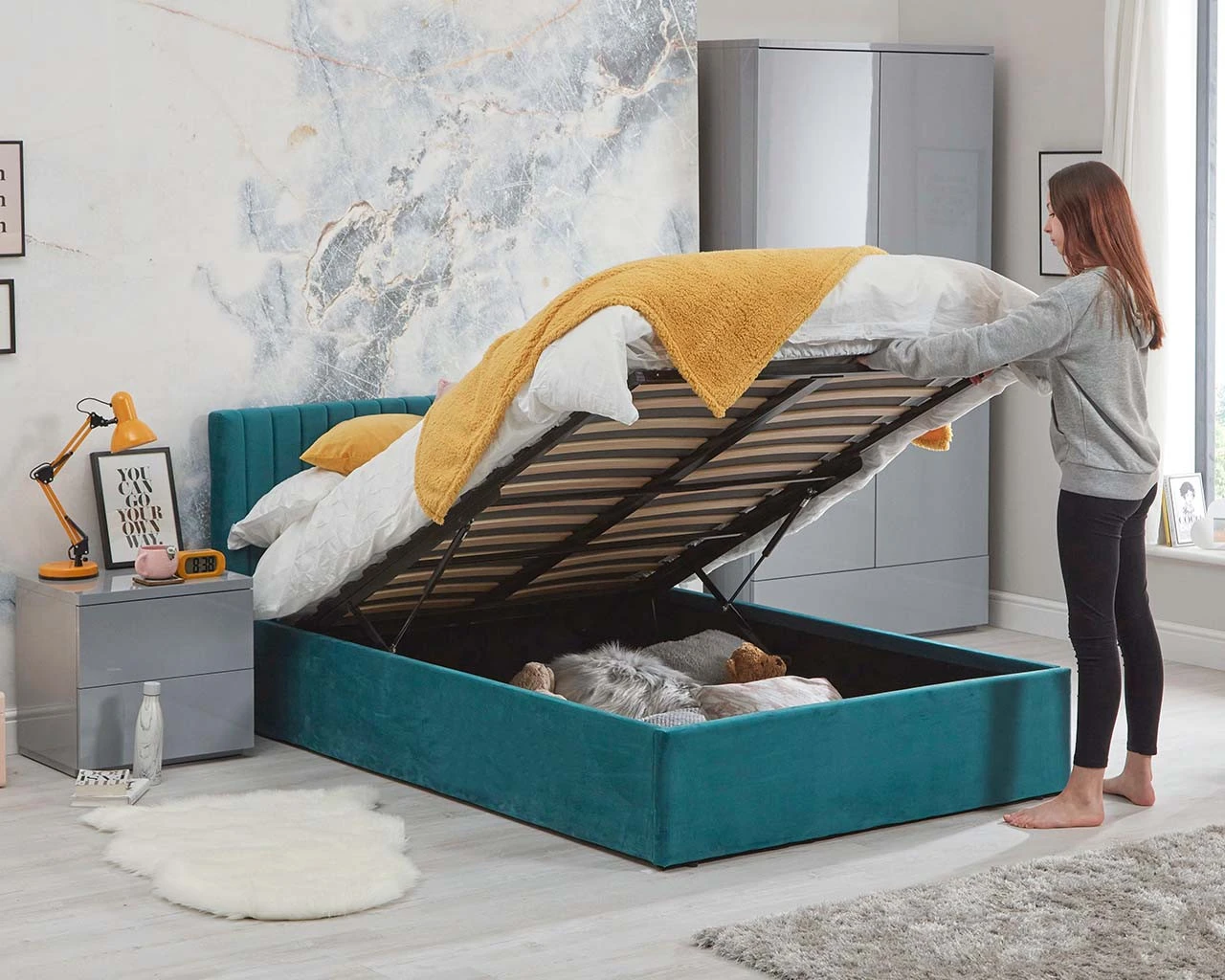 Luca Velvet Small Double Ottoman Bed 2 Luca Velvet Small Double Ottoman Bed - Image 2