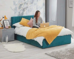 Luca Velvet Small Double Ottoman Bed 10 Luca Velvet Small Double Ottoman Bed -Room to Grow Luca 0006 Teal lifestyle 33104.1659447283