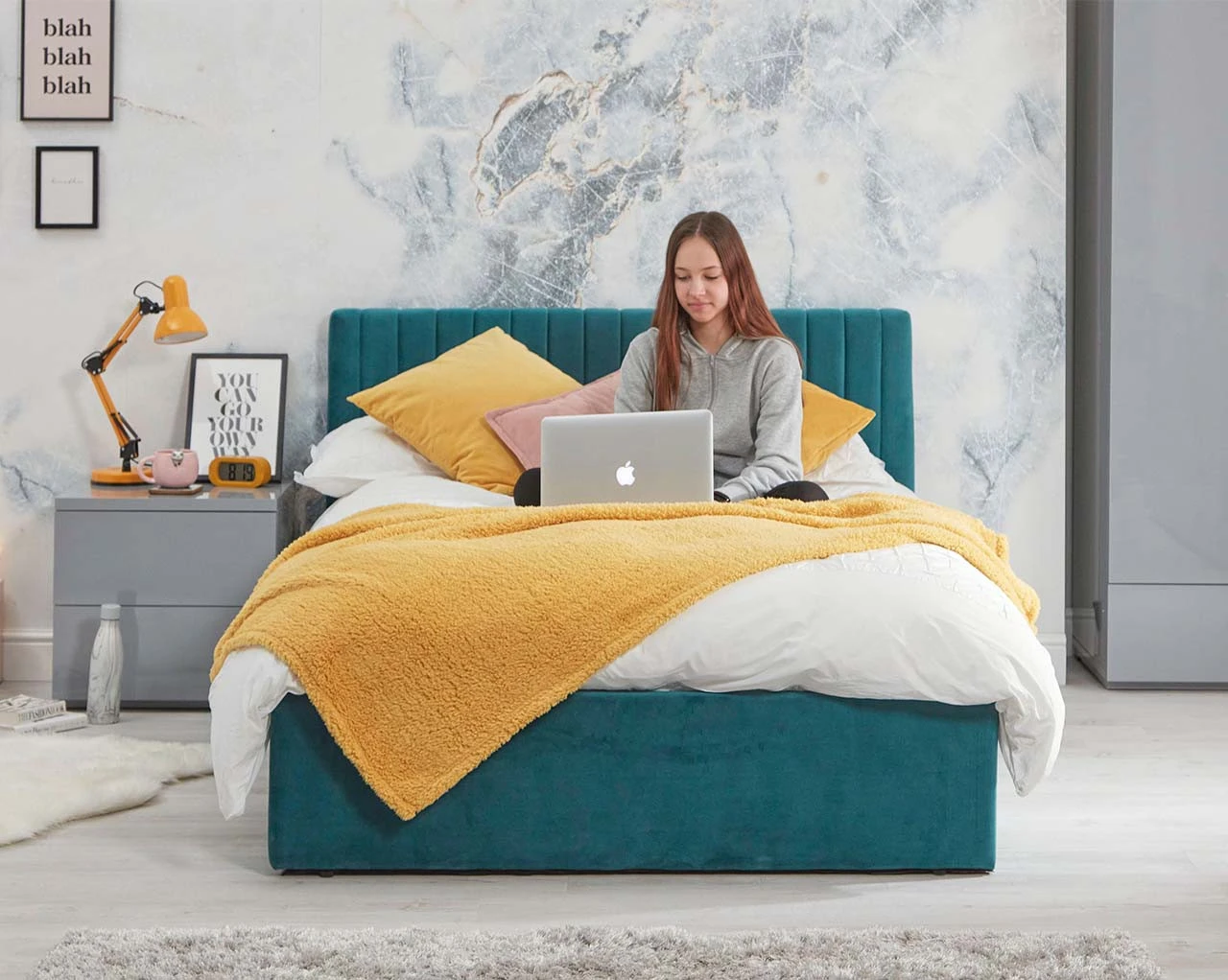 Luca Velvet Small Double Ottoman Bed 1 Luca Velvet Small Double Ottoman Bed