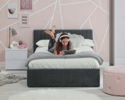 Luca Velvet Small Double Ottoman Bed 15 Luca Velvet Small Double Ottoman Bed -Room to Grow Luca 0016 Grey lifestyle 18324.1659447283