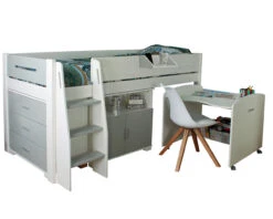 Urban Grey Midsleeper With Pullout Desk, Chest And Cupboard