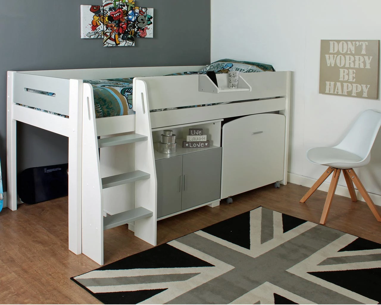 Urban Grey Midsleeper With Pullout Desk And Cupboard 2 Urban Grey Midsleeper With Pullout Desk And Cupboard - Image 2