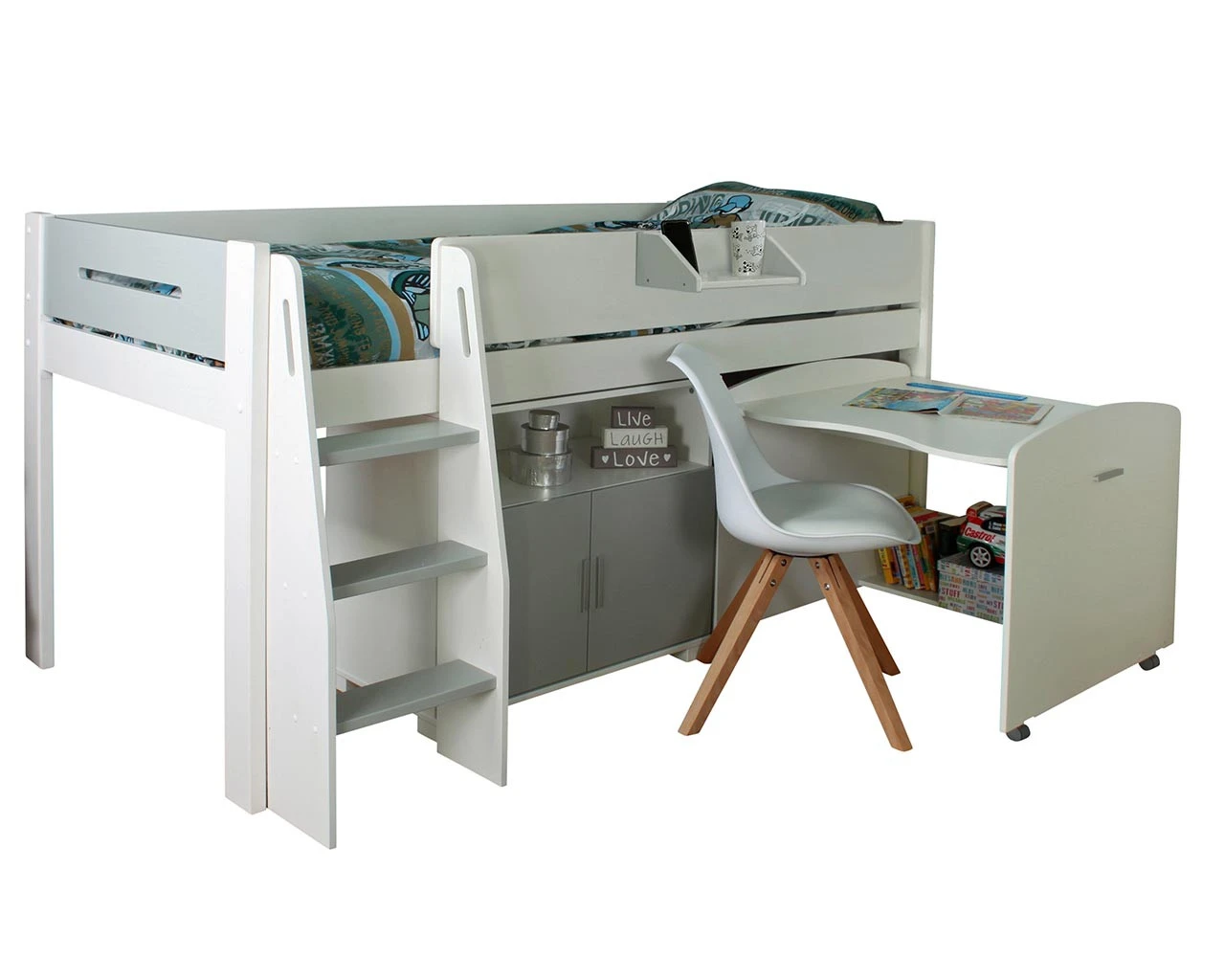 Urban Grey Midsleeper With Pullout Desk And Cupboard 1 Urban Grey Midsleeper With Pullout Desk And Cupboard