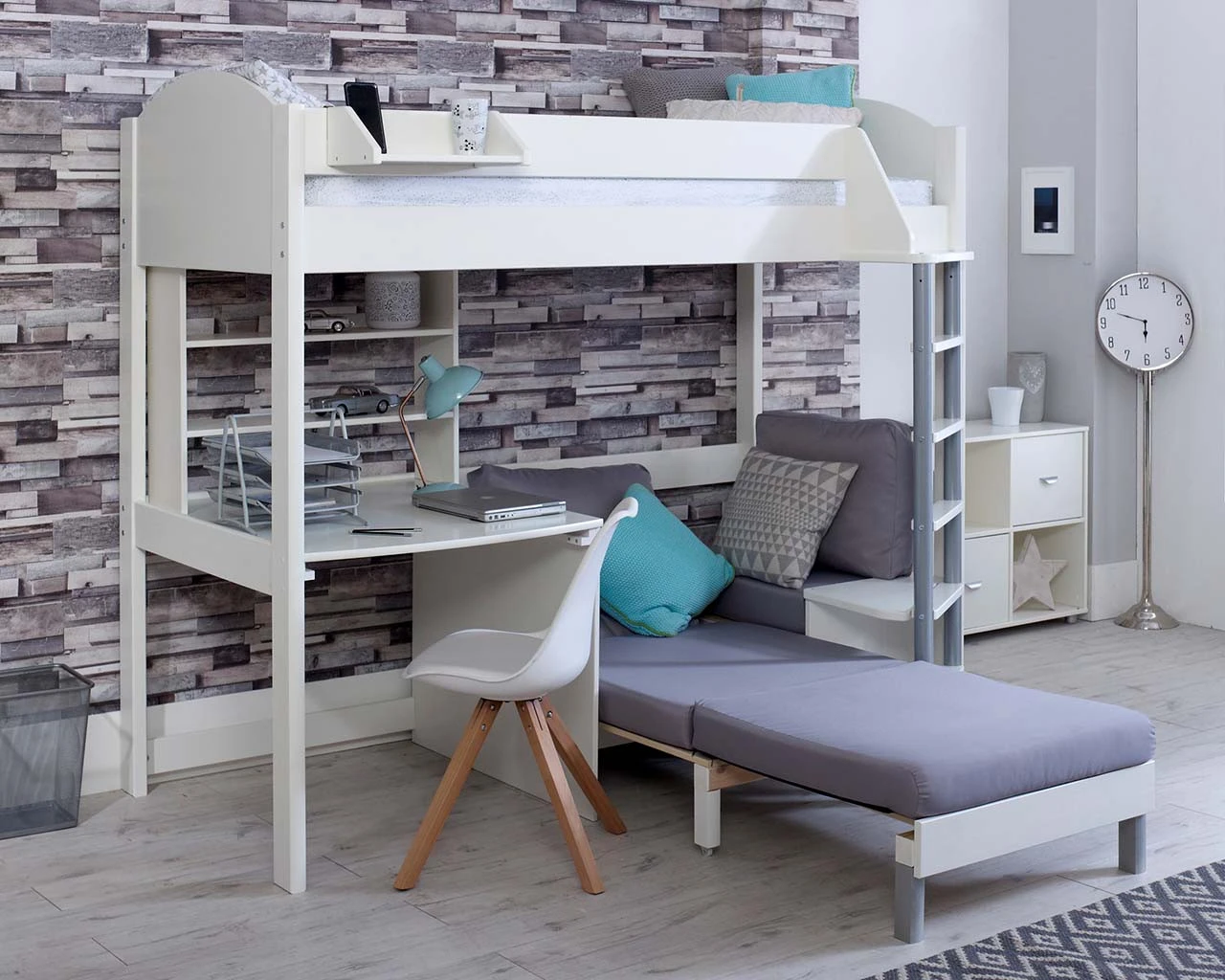 Noah High Sleeper With Desk With Shelf Unit And Chair Bed 1 Noah High Sleeper With Desk With Shelf Unit And Chair Bed