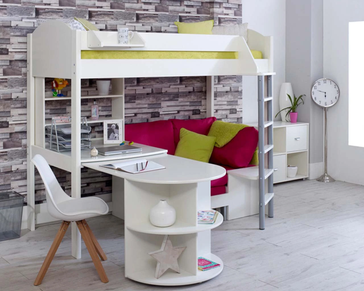 Noah High Sleeper With Chair Bed, Extendable Desk With Shelf Unit 2 Noah High Sleeper With Chair Bed, Extendable Desk With Shelf Unit - Image 2