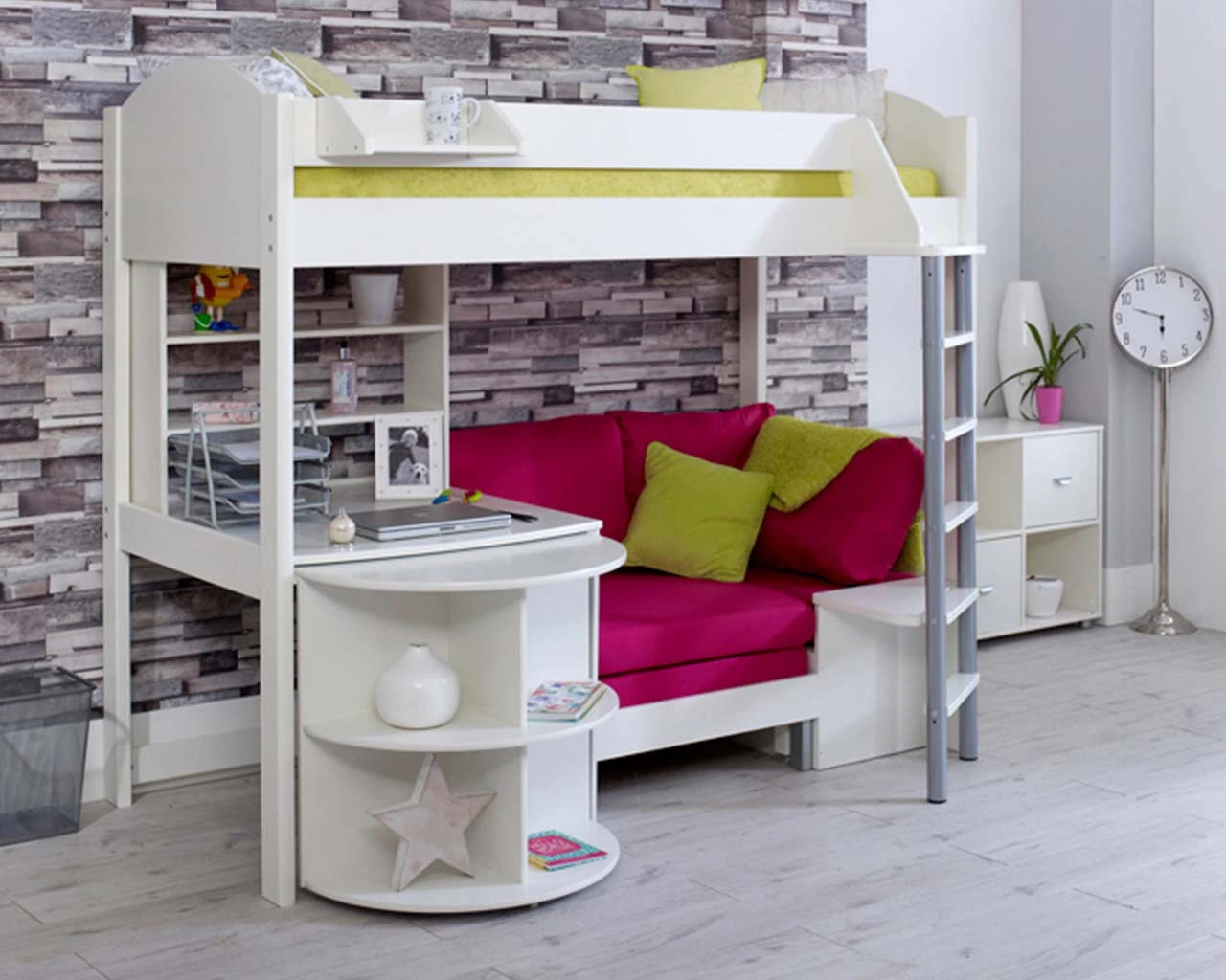 Noah High Sleeper With Chair Bed, Extendable Desk With Shelf Unit 1 Noah High Sleeper With Chair Bed, Extendable Desk With Shelf Unit