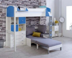 Noah High Sleeper With Chair Bed, Chest And Cube Storage Unit -Room to Grow Noah 0007 F white blue grey 27093.1659442541