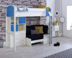 Noah High Sleeper With Chair Bed, Chest And Cube Storage Unit -Room to Grow Noah 0008 CASF white blue black 19807.1659442541