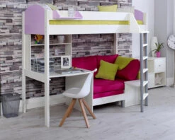 Noah High Sleeper With Desk With Shelf Unit And Chair Bed 12 Noah High Sleeper With Desk With Shelf Unit And Chair Bed -Room to Grow Noah C White Lilac Pink 77959.1681747018