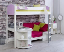 Noah High Sleeper With Extendable Desk And Chair Bed 19 Noah High Sleeper With Extendable Desk And Chair Bed -Room to Grow Noah D White Lilac Pink 18994.1681811410