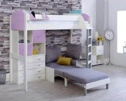 Noah High Sleeper With Chair Bed, Chest And Cube Storage Unit -Room to Grow Noah F White Lilac Silver 42296.1681812072