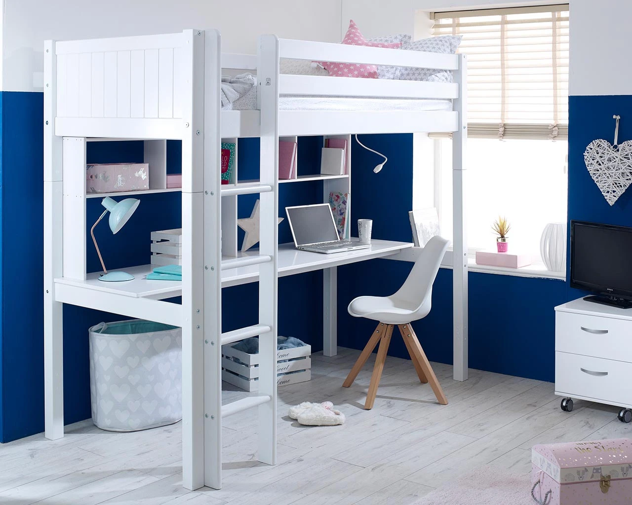Nordic High Sleeper 2 With Long Desk & Shelving 2 Nordic High Sleeper 2 With Long Desk & Shelving - Image 2