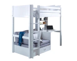 Nordic High Sleeper 3 With Desk, Shelving And Sofa Bed