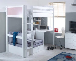 Nordic High Sleeper 3 With Desk, Shelving And Sofa Bed -Room to Grow Thuka 0007 NordicHigh3ROSESILVER 76418.1660905423