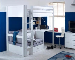 Nordic High Sleeper 3 With Desk, Shelving And Sofa Bed -Room to Grow Thuka 0011 NordicHigh3FLTWHITESILVER 94413.1660905423