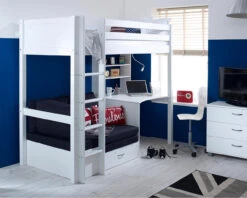 Nordic High Sleeper 3 With Desk, Shelving And Sofa Bed -Room to Grow Thuka 0012 NordicHigh3FLTWHITEBLACK 58791.1660905423